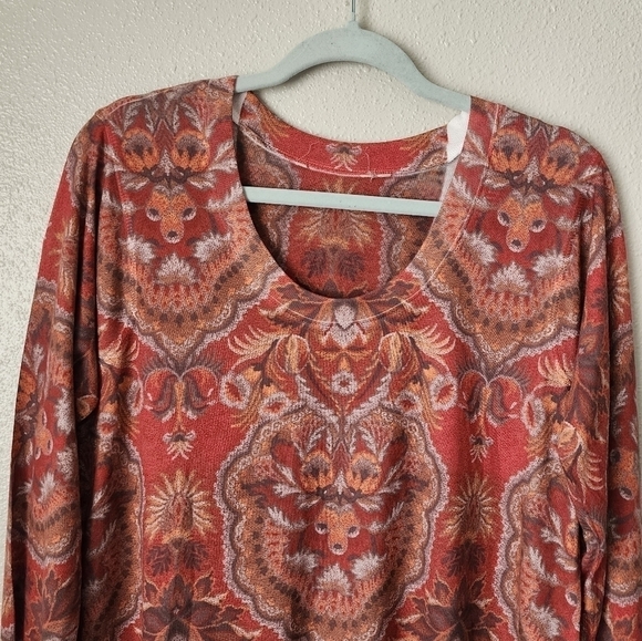 Soft Surroundings Red Paisley Peasant Flowy Long Sleeve Boho Tunic Top L - Picture 3 of 10